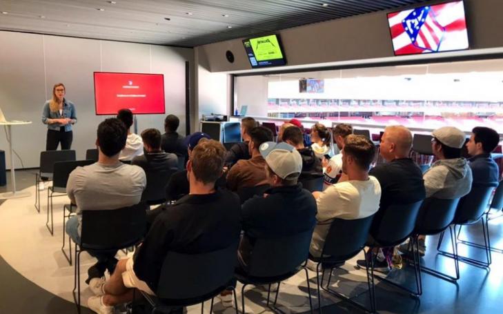 Students receiving a master class at the Cívitas-Metropolitano Stadium