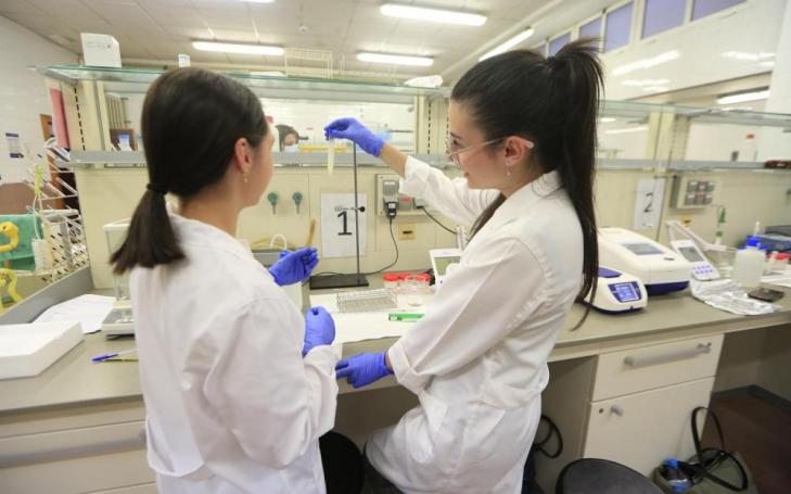 Students of the UCAM Degree in Human Nutrition and Dietetics during an internship in one of the laboratories of the Murcia Campus.