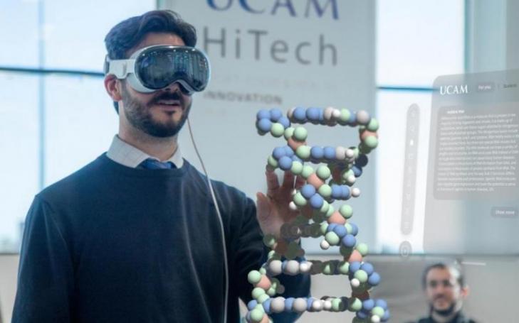 Snapshot of a training session at UCAM HiTech, using Apple&#039;s &#039;Vision Pro&#039; to &#039;touch&#039; DNA.