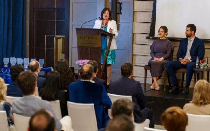 María Dolores García, UCAM president, during her speech at the ceremony celebrating the tenth anniversary of the Spanish language centre in Dubai