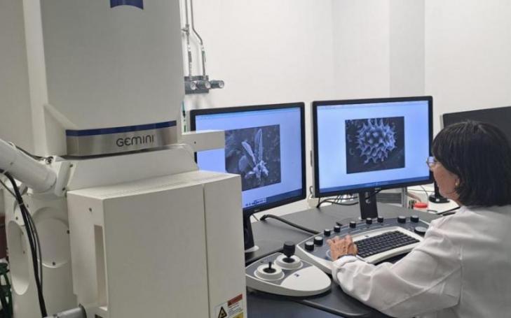 A researcher using the scanning electron microscope in one of the UCAM HiTech laboratories
