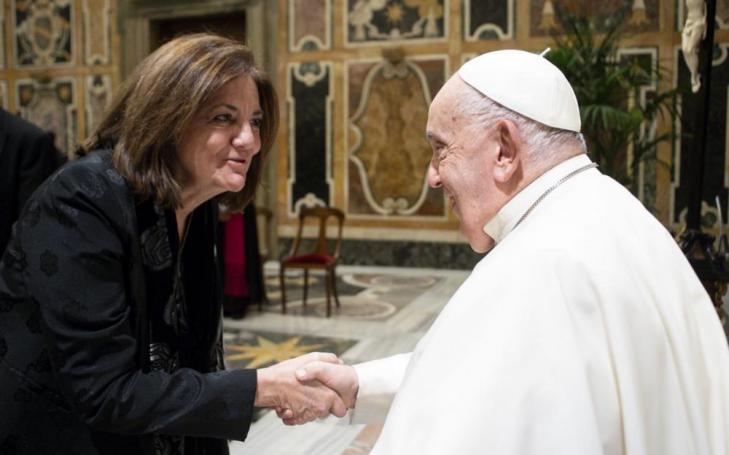 The UCAM President during the meeting with the Pope