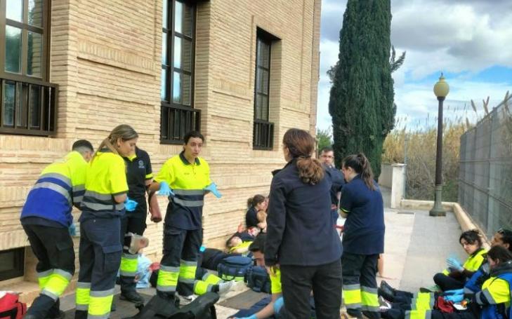 DRILL. Snapshot of the simulation of a terrorist attack held at the UCAM Campus in Murcia.