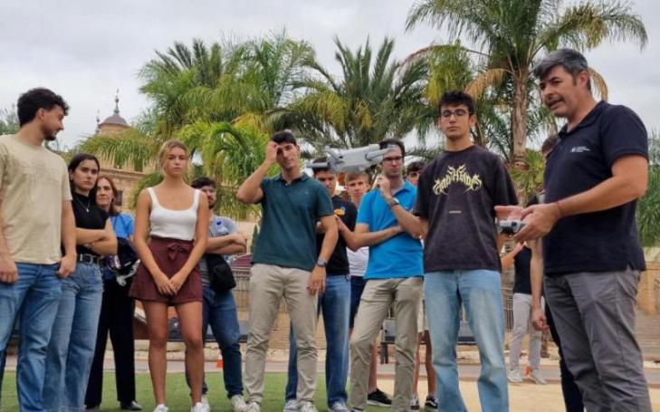 UCAM students training at the Drone Hub on the Murcia Campus. 
