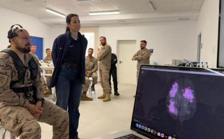 A Marine Infantry soldier during testing with the neural helmet