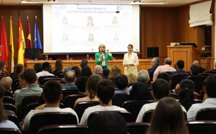 Vice-Rector for Research Estrella Núñez during her address at the conference, hosted at the Los Jerónimos Campus.