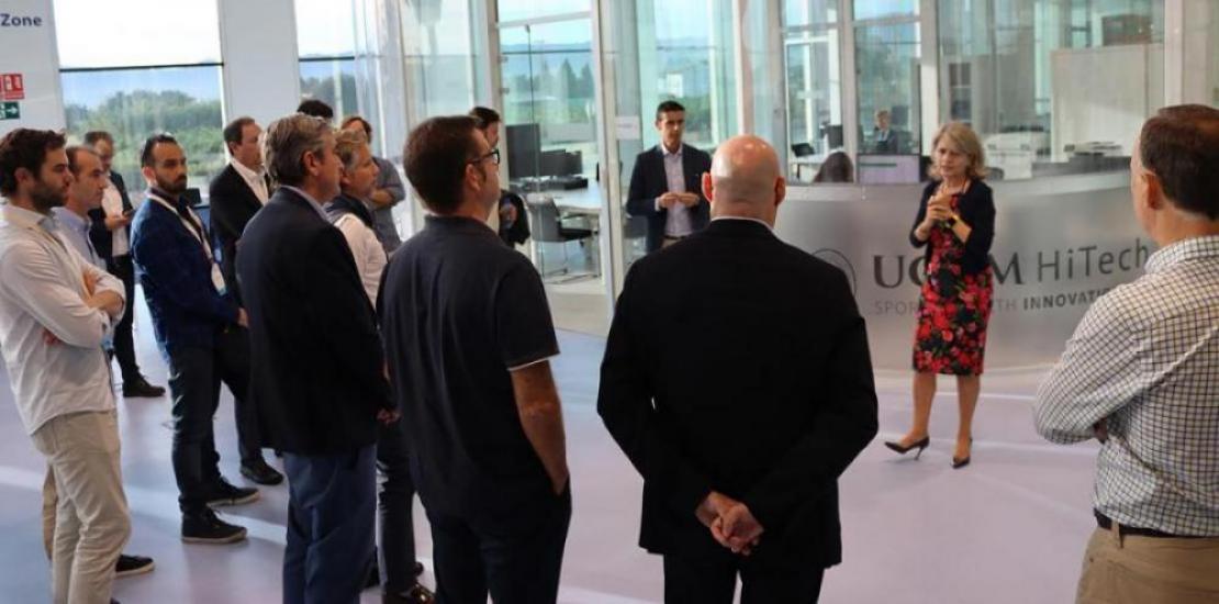 Estrella Núñez, vice-rector for Research, and César Nicolás, director of the ITM, during an event at UCAM HiTech