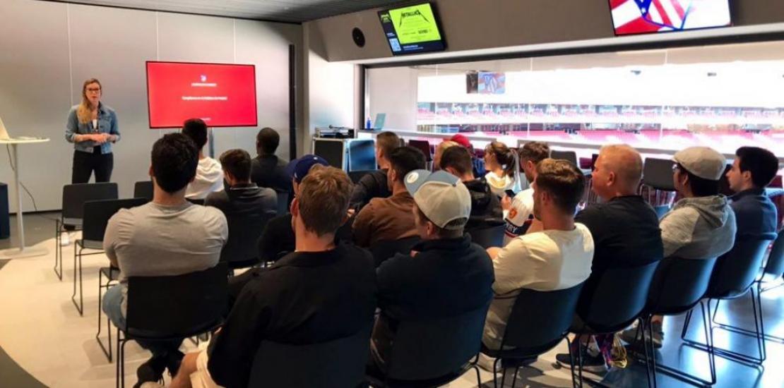 Students receiving a master class at the Cívitas-Metropolitano Stadium