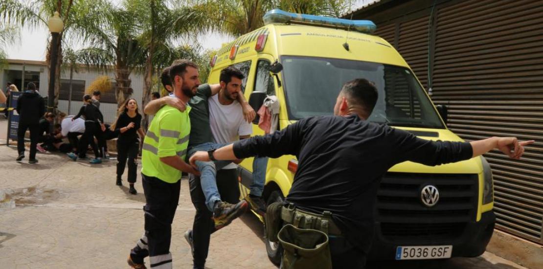 UCAM students take part in a drill with Army medics