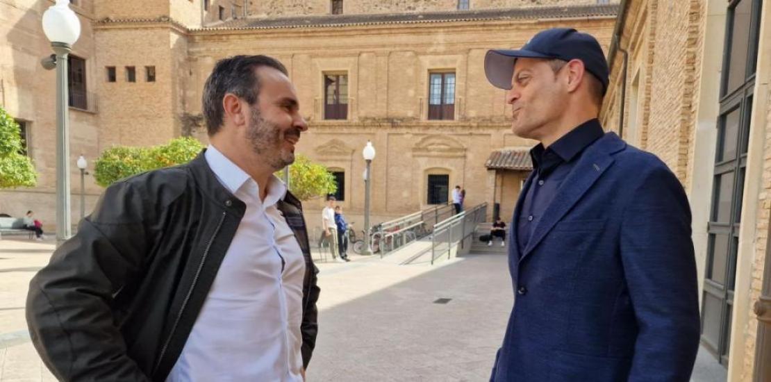Pedro Emilio Alcaraz, director of the UCAM CIARD, and Aldo Martínez, Ilia Topuria's physical trainer, at the UCAM Los Jerónimos Campus.