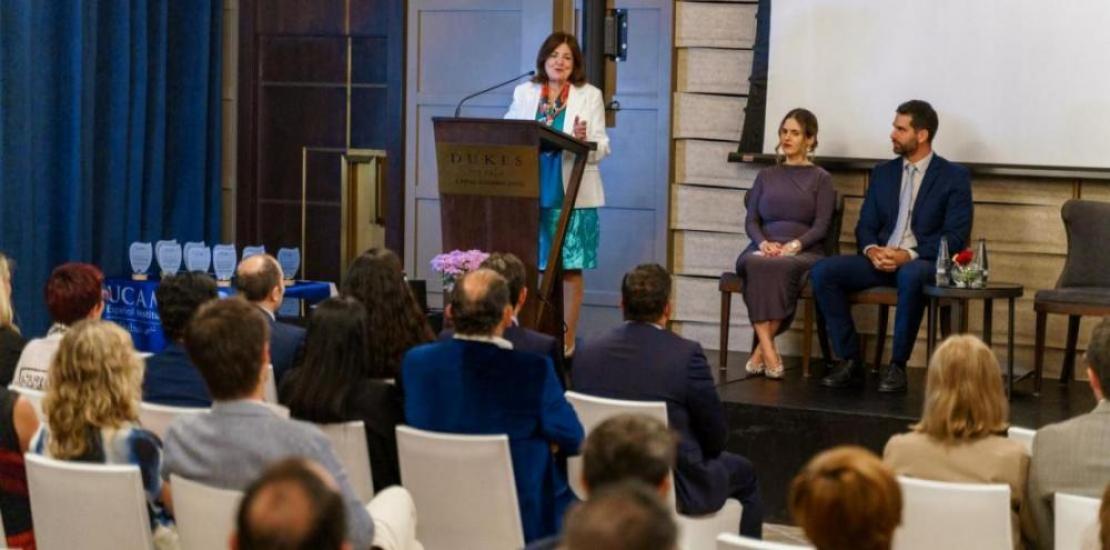 María Dolores García, UCAM president, during her speech at the ceremony celebrating the tenth anniversary of the Spanish language centre in Dubai