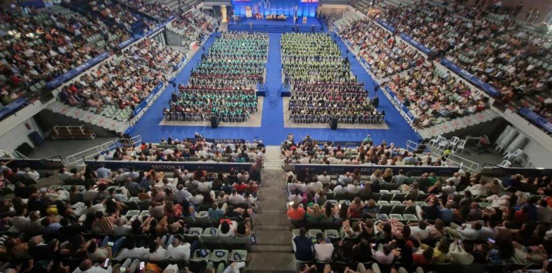 The Palacio de los Deportes de Murcia, during the graduation of the Faculties of Sport, Pharmacy and Nutrition, and Physiotherapy, Podiatry and Occupational Therapy.