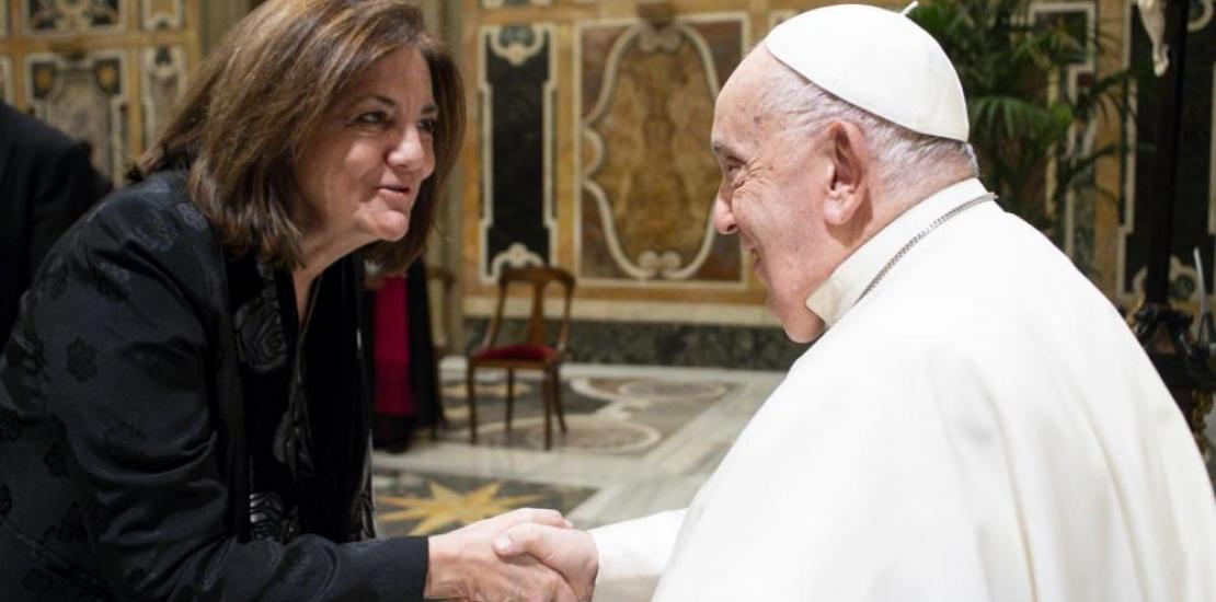 The UCAM President during the meeting with the Pope