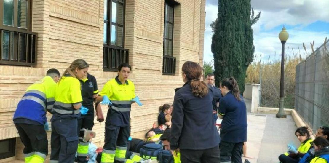 DRILL. Snapshot of the simulation of a terrorist attack held at the UCAM Campus in Murcia.