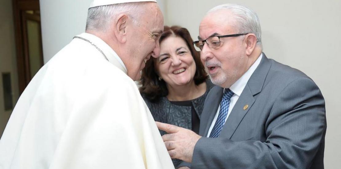 The founder and the UCAM president, during a meeting with Pope Francis