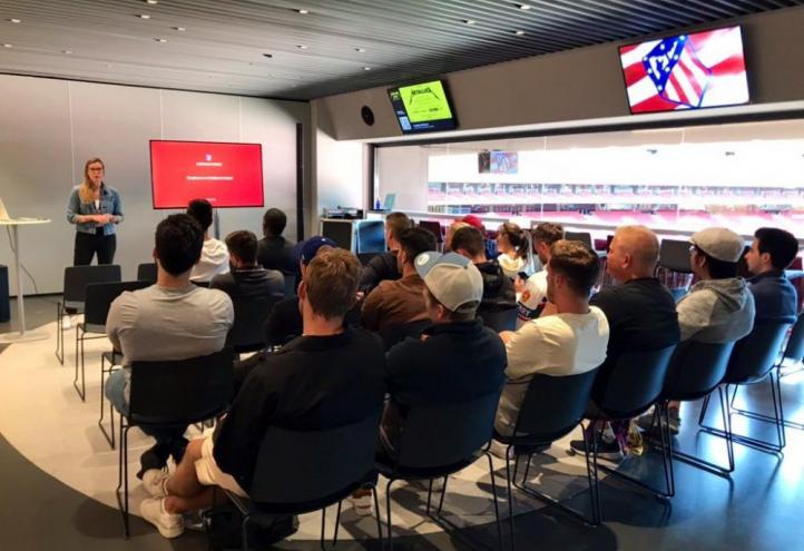 Students receiving a master class at the Cívitas-Metropolitano Stadium