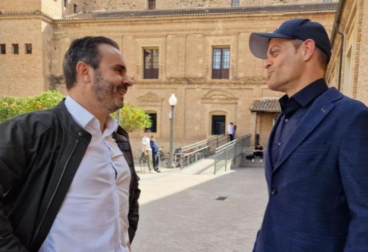 Pedro Emilio Alcaraz, director of the UCAM CIARD, and Aldo Martínez, Ilia Topuria&#039;s physical trainer, at the UCAM Los Jerónimos Campus.