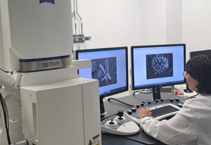 A researcher using the scanning electron microscope in one of the UCAM HiTech laboratories