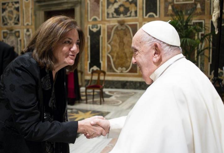 The UCAM President during the meeting with the Pope