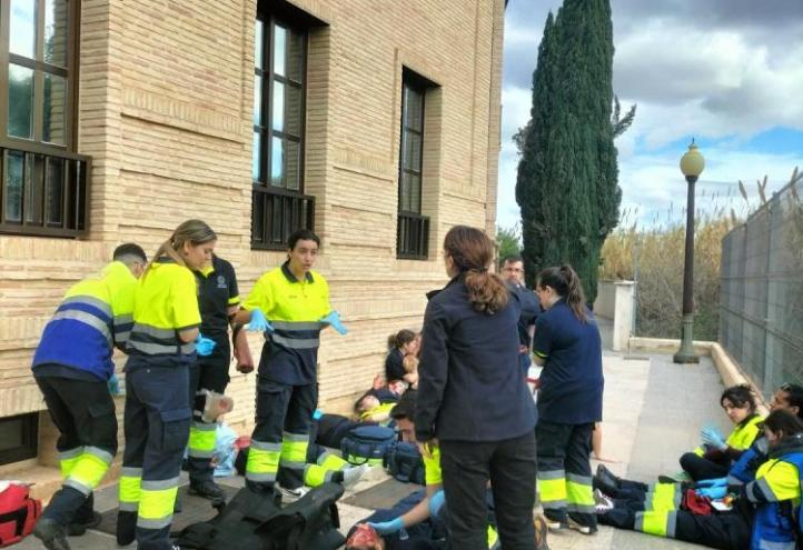 DRILL. Snapshot of the simulation of a terrorist attack held at the UCAM Campus in Murcia.