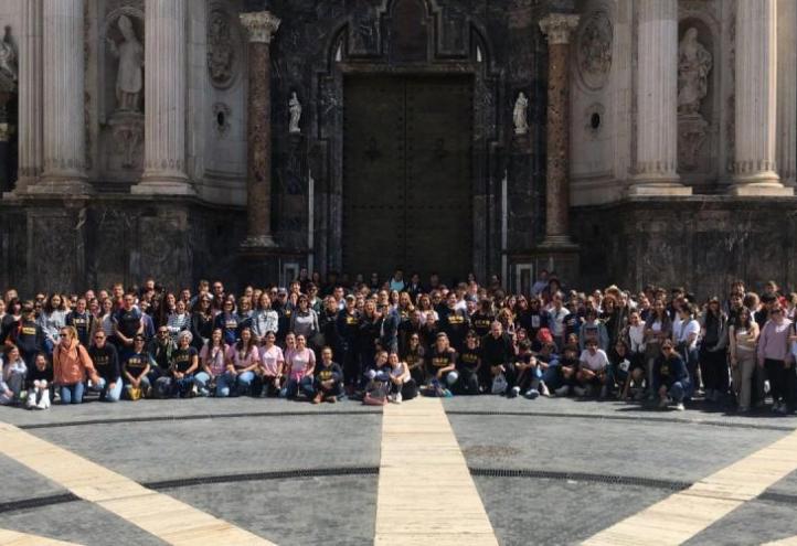 UCAM Students and staff in front of Murcia Cathedral, after the Eucharist