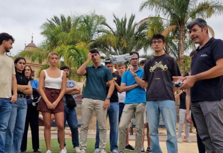 UCAM students training at the Drone Hub on the Murcia Campus. 